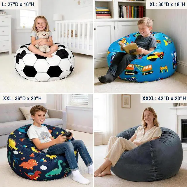Alt view image 5 of 6 - Lukeight Stuffed Animal Storage Bean Bag Chair Cover for Kids, Velvet Plush Toy Organizer Seat, Cover Only, No Filling Included, Long YKK Zipper, Side Pocket, X-Large 30"D x 18"H