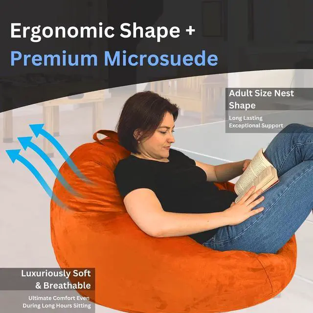 Alt view image 3 of 7 - Bean Bag Stuffed Animal Storage Chair Cover (No Filler) for Kids and Adults. Extra Large Bird's Nest Beanbag Soft Premium (Orange, 3 ft (Cover Only))