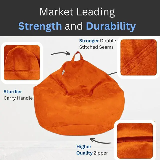 Alt view image 4 of 7 - Bean Bag Stuffed Animal Storage Chair Cover (No Filler) for Kids and Adults. Extra Large Bird's Nest Beanbag Soft Premium (Orange, 3 ft (Cover Only))