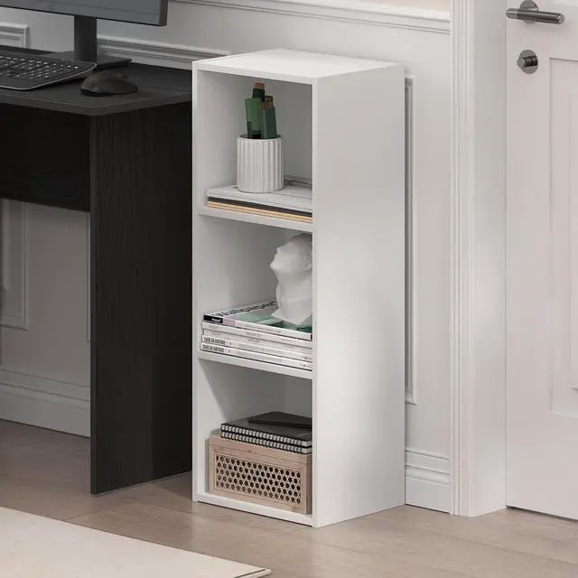 Alt view image 2 of 7 - Furinno LUDER Book Shelf, 3-Cube Bookshelf, Bookcase with Open Shelves, 9.3 x 12 x 31.5, Easy Assembly, for Living Room, Bedroom, Home Office, White