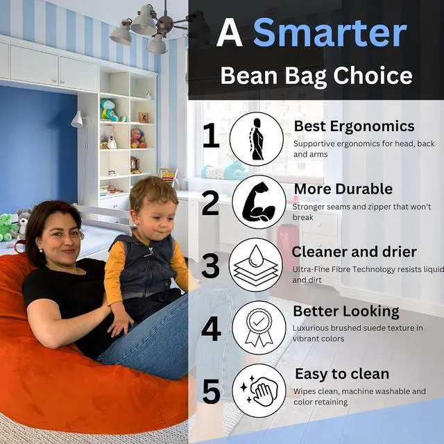 Alt view image 7 of 7 - Bean Bag Stuffed Animal Storage Chair Cover (No Filler) for Kids and Adults. Extra Large Bird's Nest Beanbag Soft Premium (Orange, 3 ft (Cover Only))