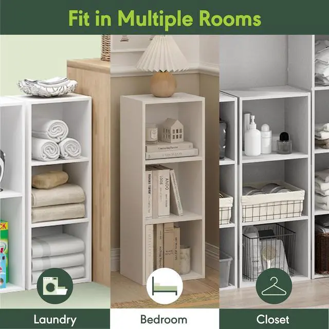 Alt view image 7 of 7 - Furinno LUDER Book Shelf, 3-Cube Bookshelf, Bookcase with Open Shelves, 9.3 x 12 x 31.5, Easy Assembly, for Living Room, Bedroom, Home Office, White