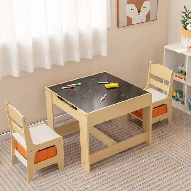 Alt view image 4 of 7 - Costzon Kids Table and Chairs, 3 in 1 Art & Craft Toddler Table Set
