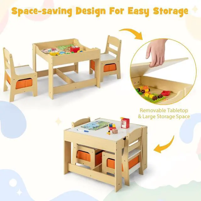 Alt view image 5 of 7 - Costzon Kids Table and Chairs, 3 in 1 Art & Craft Toddler Table Set