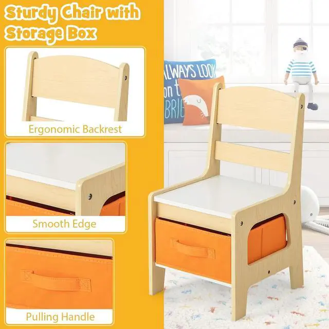 Alt view image 6 of 7 - Costzon Kids Table and Chairs, 3 in 1 Art & Craft Toddler Table Set