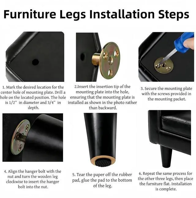 Alt view image 5 of 6 - WEICHUAN 8 Inch Wood Replacement Sofa Chair Couch Furniture Legs Set of 4