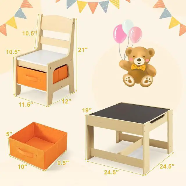 Alt view image 7 of 7 - Costzon Kids Table and Chairs, 3 in 1 Art & Craft Toddler Table Set