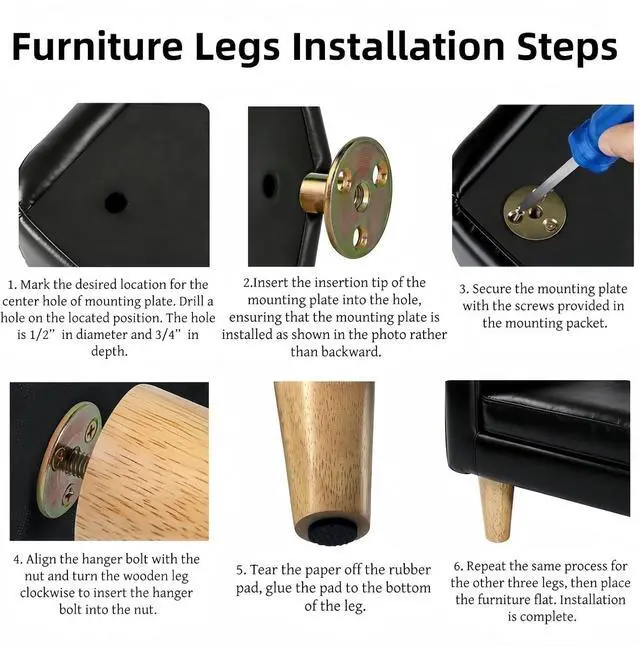 Alt view image 5 of 6 - Solid Wood Replacement Furniture Sofa Couch Leg 10 inch Heavy Duty Set of 4