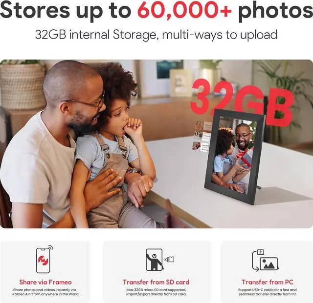 Alt view image 4 of 6 - Skyrhyme 10.1 Inch Digital Picture Frame with 32GB Storage, Frameo WiFi Digital Photo Frame, 1280 * 800 IPS Touch Screen, Auto-Rotate Slideshow, Easy to Share Photo/Video via Free App