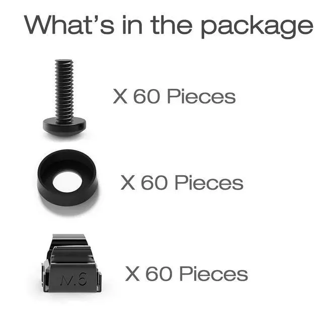 Alt view image 3 of 6 - 60-Pack M6 x 16mm Screws and Cage Nuts for Server Rack Screws for Rack Shelf Cabinets Rack Mount 1U 2U 6U 12U M6 Rack Screw cage nut - Black