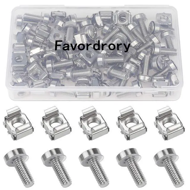 Main image of 30 Pack M6 x 20mm Rack Mount Cage Nuts, Screws and Washers for Rack Mount Server Cabinet, Rack Mount Server Shelves, Routers (Silver)
