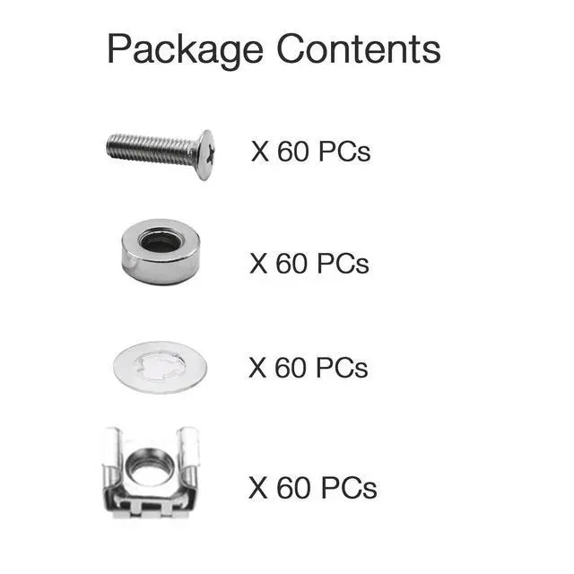 Alt view image 6 of 6 - 60-Pack M6 x 16mm Screws and Cage Nuts for 1U 2U 6U 12U Server Shelf Cabinets Rack Mount Screw cage nut