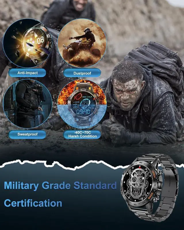 Alt view image 3 of 6 - Military Smart Watches for Men(Answer/Make Call), Tactical Smartwatch for Android iOS, 400mAh Battery/Sports Tracking/Health/Sleep Monitoring