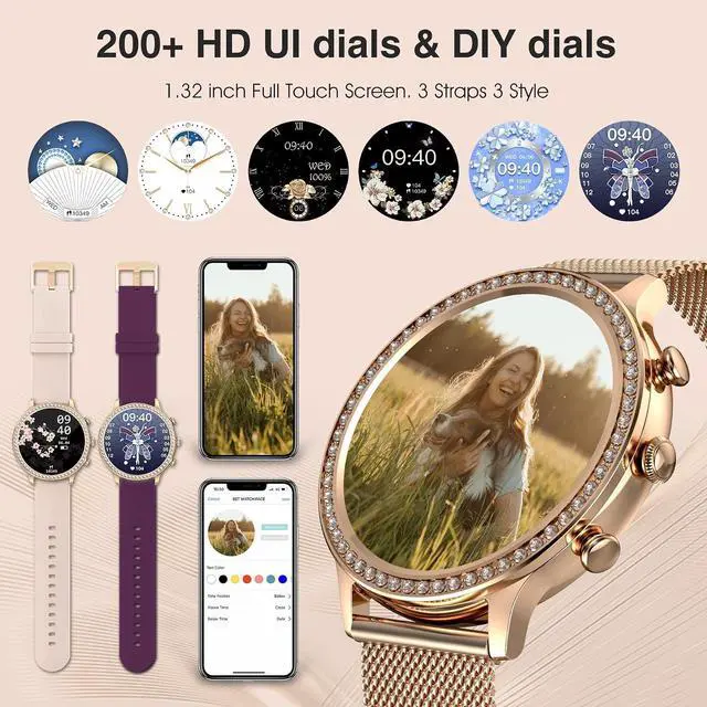 Alt view image 3 of 6 - Women's Smart Watch(Call Receive/Dial), Fitness Tracker Waterproof Smartwatch for Android iOS Phones with 1.32" HD Full Touch Screen AI Voice Control Heart Rate Sleep Monitor Pedometer