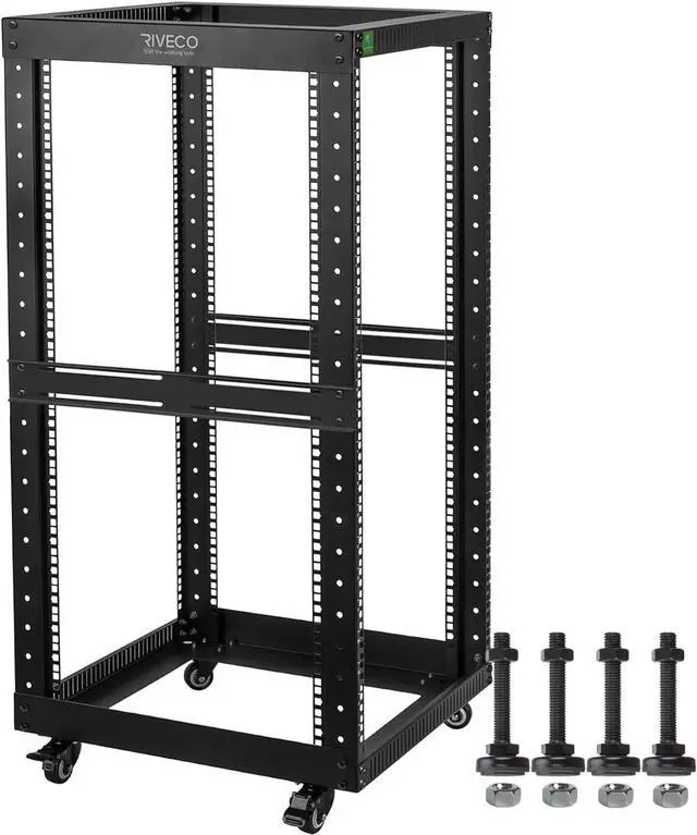 Main image of RIVECO 22U Open Frame Server Rack with Wheels- Heavy Duty 4 Post Quick Assembly 19-inch, Stereo Rack Rolling Network Shelf Black