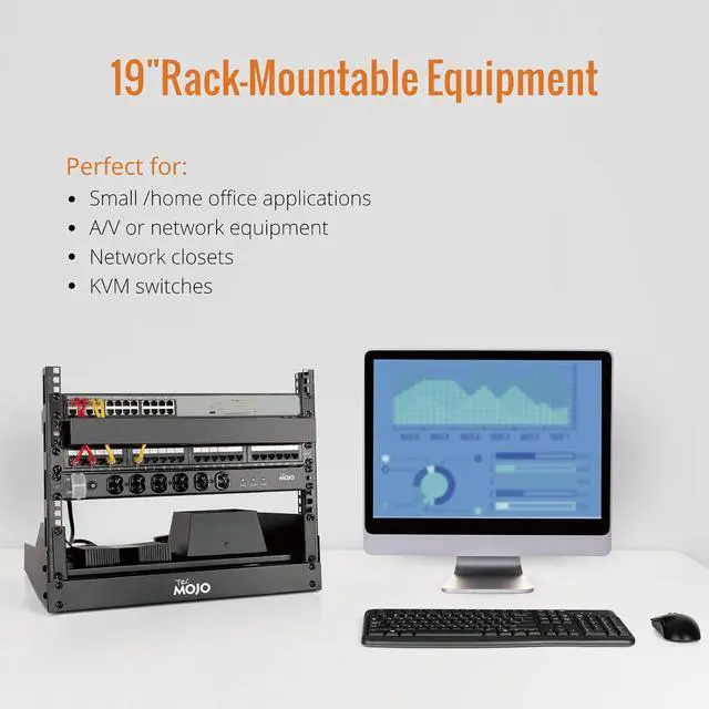 Alt view image 3 of 6 - Tecmojo 2 Post 12U Desktop Server Rack Small Open Frame Rack for 19in AV/Data/Audio/Studio Equipment Free Standing Home/Office Rack,Square Hole
