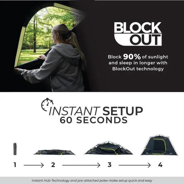 Alt view image 3 of 7 - CORE Blackout Instant Cabin Tent | Large Family Pop Up Dark Room Tent with Easy Camp Setup | Included Storage Pockets for Outdoor Camping Accessories