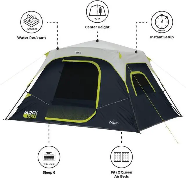 Alt view image 5 of 7 - CORE Blackout Instant Cabin Tent | Large Family Pop Up Dark Room Tent with Easy Camp Setup | Included Storage Pockets for Outdoor Camping Accessories