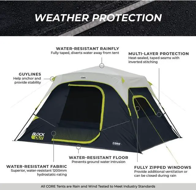 Alt view image 7 of 7 - CORE Blackout Instant Cabin Tent | Large Family Pop Up Dark Room Tent with Easy Camp Setup | Included Storage Pockets for Outdoor Camping Accessories