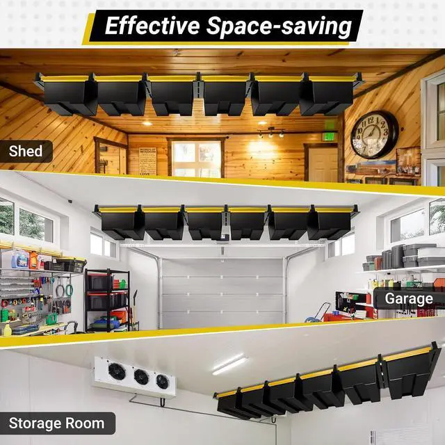 Alt view image 7 of 7 - 6-bin Overhead Garage Storage Rack, Ceiling Storage Racks