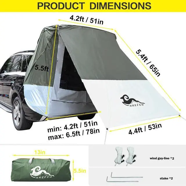 Alt view image 2 of 7 - SUV Tailgate Tent with Awning, 2-Person Hatchback Tent for Camping