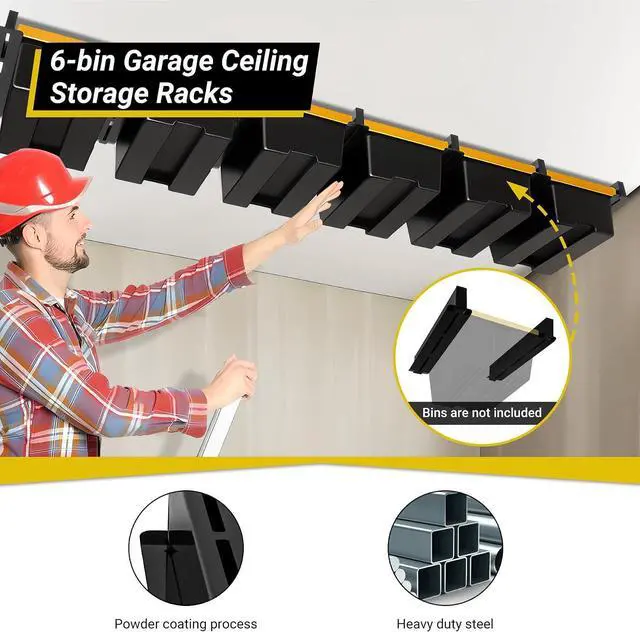 Alt view image 3 of 7 - 6-bin Overhead Garage Storage Rack, Ceiling Storage Racks