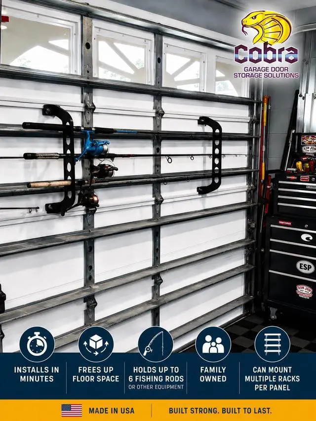 Alt view image 3 of 7 - Cobra Storage Garage Door Storage Rack - 21" Black ABS Plastic Fishing Rod Holder - Ultimate Garage Organization for Fishing Gear and Equipment, Saltwater Fishing Gear (1 Pack)