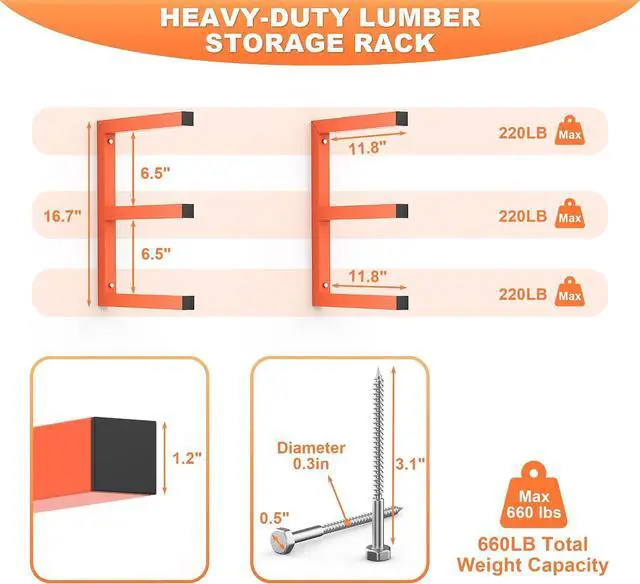Alt view image 2 of 7 - Ultrawall Lumber Storage Rack, Wall Mount Wood Storage Racks