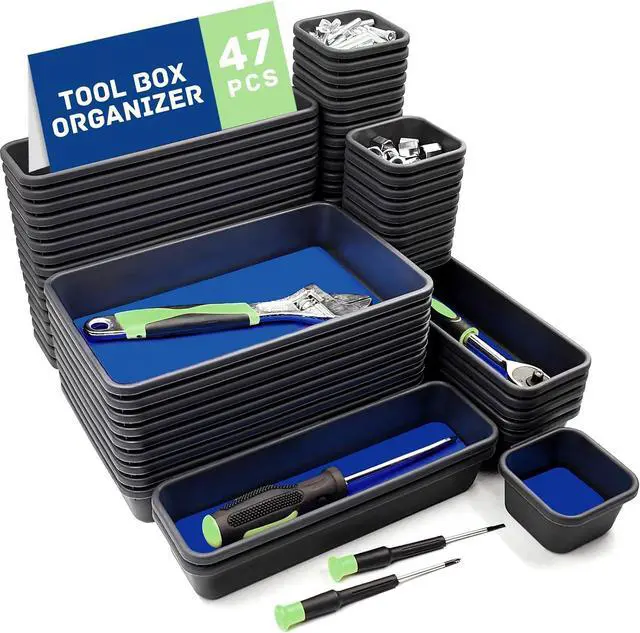 Main image of Tool Box Organizer, Tool Drawer Organizer Tray Divider, Toolbox Organization, Garage Tool Organizers and Storage, Tool Box Accessories for Rolling Tool Chest Cabinet (Blue (47PCS))