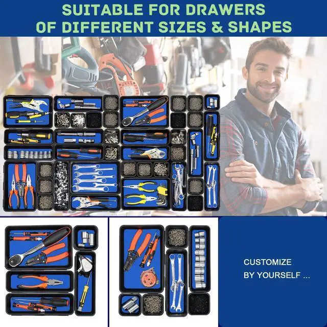 Alt view image 5 of 7 - Tool Box Organizer, Tool Drawer Organizer Tray Divider, Toolbox Organization, Garage Tool Organizers and Storage, Tool Box Accessories for Rolling Tool Chest Cabinet (Blue (47PCS))