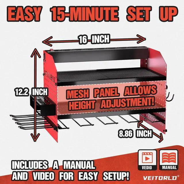 Alt view image 6 of 7 - Power Tool Organizer with Charging Station, Heavy Duty Modular Wall Mount Rack for Garage & Shed Organization, 4 Drill Holders, Fathers Day Anniversary Birthday Gifts for Men Dad Him Husband(Red)