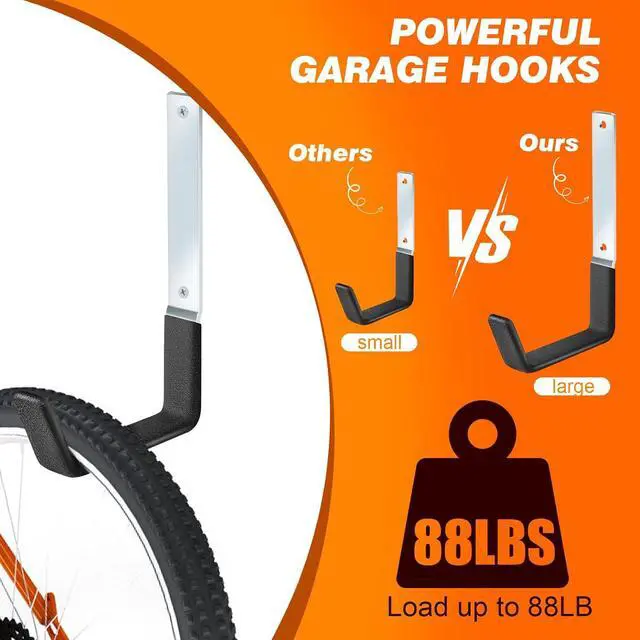 Alt view image 5 of 7 - TVKB Garage Hooks Heavy Duty Bike Hooks for Garage Set of 8 Tool Organizers and Storage Wall Mount Storage Tool Holder Hanger for Ladder Garden Hose Shed Shop