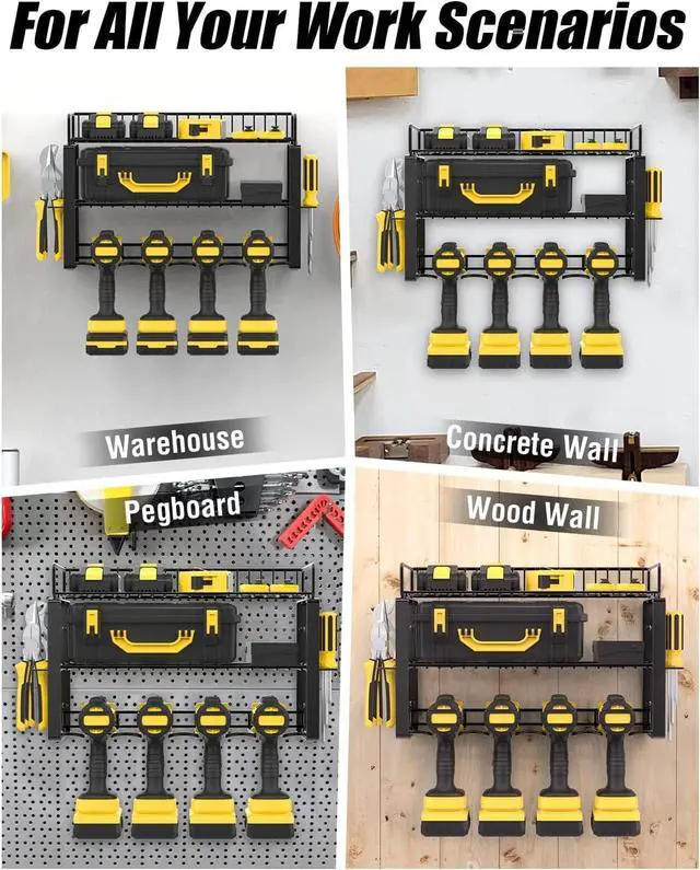 Alt view image 3 of 7 - Power Tool Organizer Holder - Wall Mount Style for Power Tool Drill as Heavy Duty Tool Shelf & Tool Rack with Compact Packed with Color Box, Great Gift for Man