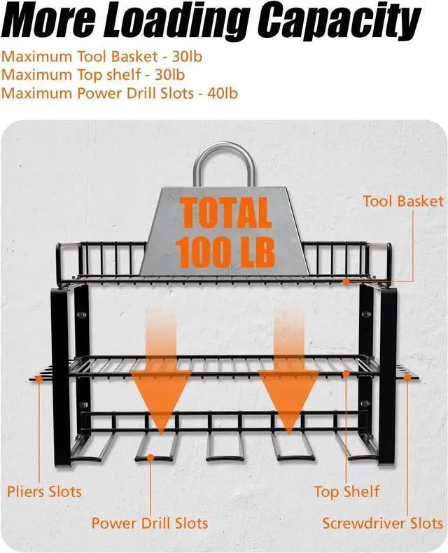 Alt view image 6 of 7 - Power Tool Organizer Holder - Wall Mount Style for Power Tool Drill as Heavy Duty Tool Shelf & Tool Rack with Compact Packed with Color Box, Great Gift for Man