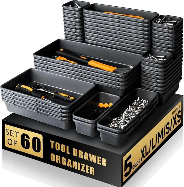 Main image of Tool Box Organizer Tray, 60 PCS & 5 Sizes, Black