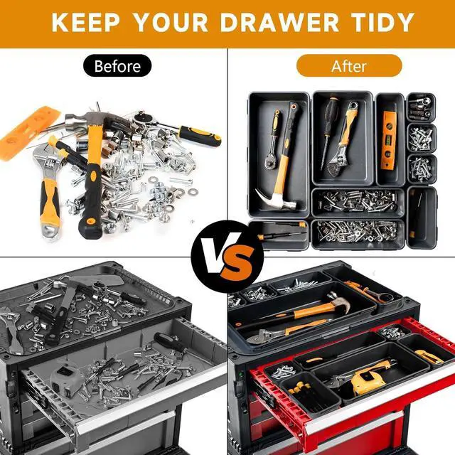Alt view image 4 of 7 - Tool Box Organizer Tray, 60 PCS & 5 Sizes, Black