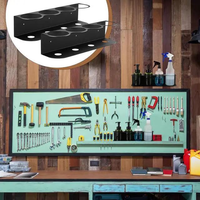 Alt view image 4 of 7 - Therwen 2 Pcs 4 Holes All Purpose Steel Spray Bottle Holder Heavy Duty Can Holder Rack Organizer Easy Install Wall Mount Paint Spray Bottle Organizer Storage Rack for Garage Home Workspace(Black)