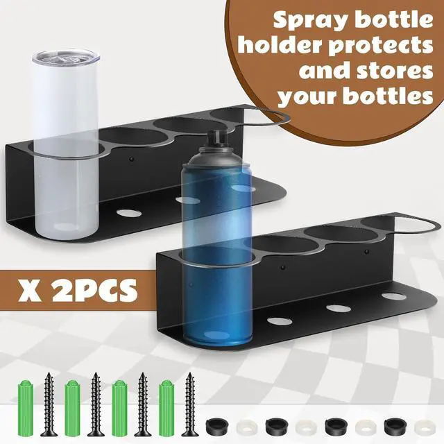 Alt view image 5 of 7 - Therwen 2 Pcs 4 Holes All Purpose Steel Spray Bottle Holder Heavy Duty Can Holder Rack Organizer Easy Install Wall Mount Paint Spray Bottle Organizer Storage Rack for Garage Home Workspace(Black)