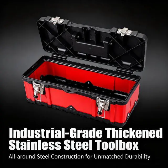 Alt view image 2 of 7 - Jack Boss Tool Box 15.5 Inch Small Portable Tool Organizer Box with Built-in Short Non-slip Handle Car Box with Removable tray