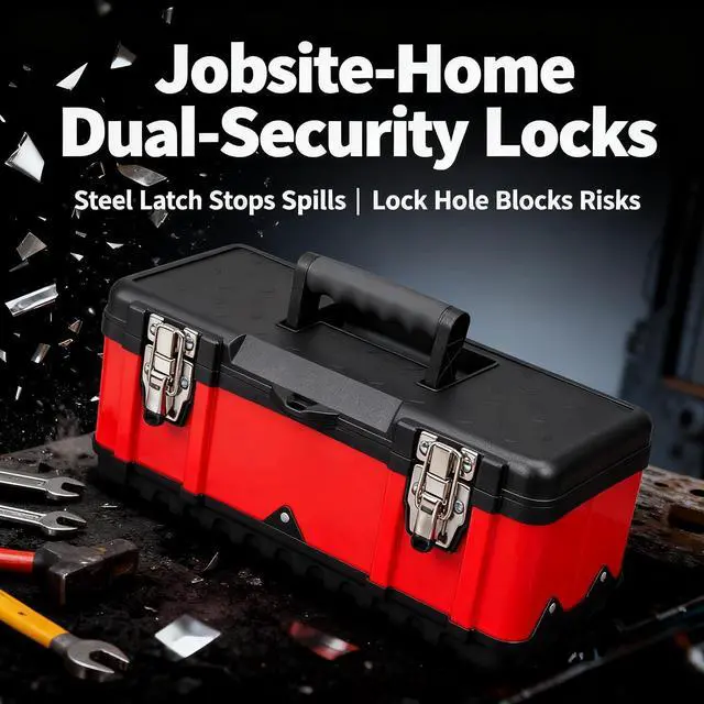 Alt view image 3 of 7 - Jack Boss Tool Box 15.5 Inch Small Portable Tool Organizer Box with Built-in Short Non-slip Handle Car Box with Removable tray