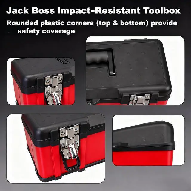 Alt view image 4 of 7 - Jack Boss Tool Box 15.5 Inch Small Portable Tool Organizer Box with Built-in Short Non-slip Handle Car Box with Removable tray