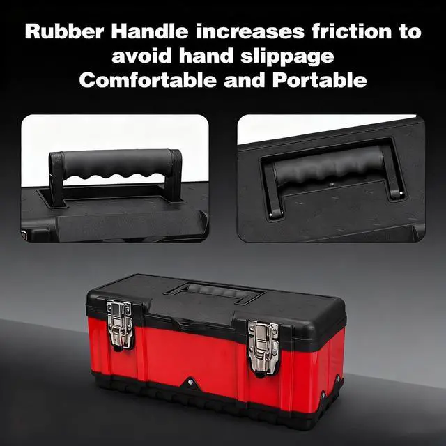 Alt view image 5 of 7 - Jack Boss Tool Box 15.5 Inch Small Portable Tool Organizer Box with Built-in Short Non-slip Handle Car Box with Removable tray