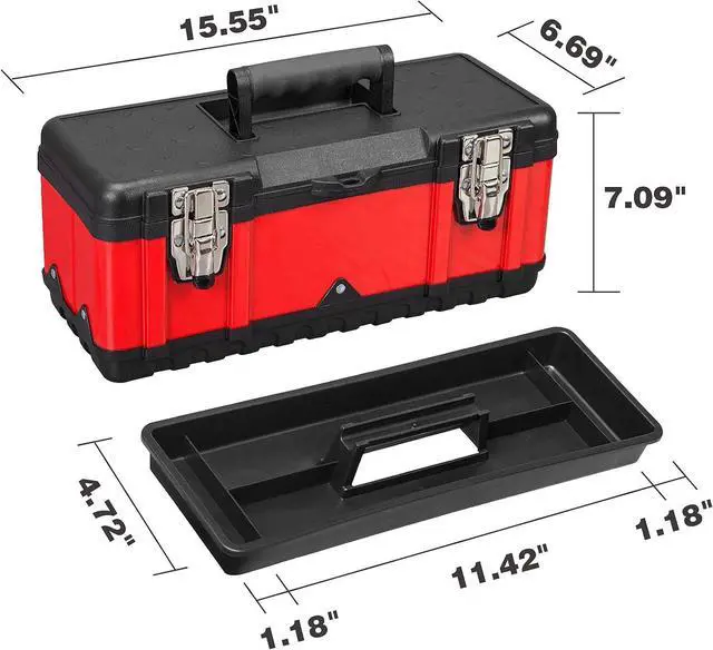 Alt view image 6 of 7 - Jack Boss Tool Box 15.5 Inch Small Portable Tool Organizer Box with Built-in Short Non-slip Handle Car Box with Removable tray