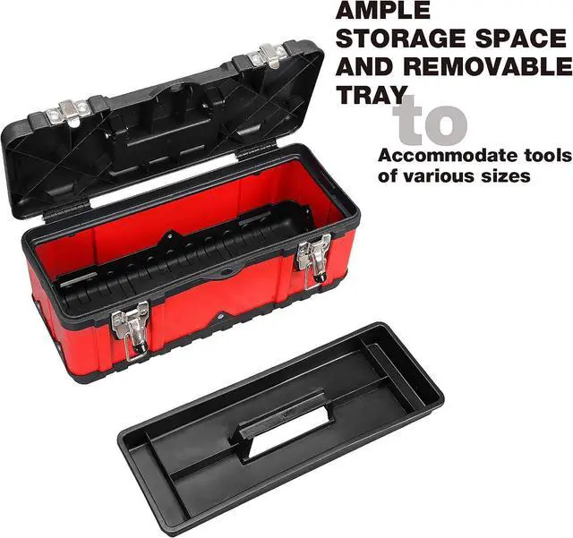 Alt view image 7 of 7 - Jack Boss Tool Box 15.5 Inch Small Portable Tool Organizer Box with Built-in Short Non-slip Handle Car Box with Removable tray