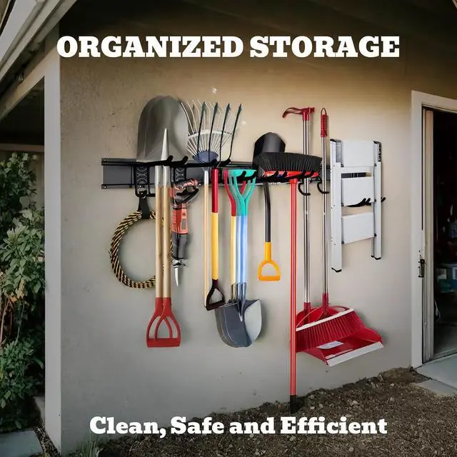 Alt view image 2 of 7 - SEDY 64" Heavy Duty Garage Storage Tool Organizer Wall Mount - Tool Rack with Adjustable Hooks, Anti-Rust, 300lbs Capacity - Easy Installation (4 Racks, 10 Hooks, 3 Straps)