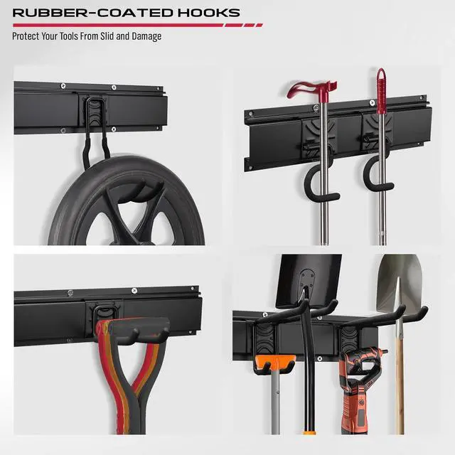 Alt view image 4 of 7 - SEDY 64" Heavy Duty Garage Storage Tool Organizer Wall Mount - Tool Rack with Adjustable Hooks, Anti-Rust, 300lbs Capacity - Easy Installation (4 Racks, 10 Hooks, 3 Straps)