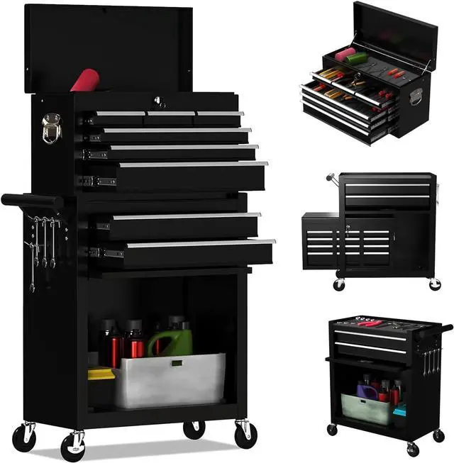 Main image of 8-Drawer High Capacity Rolling Tool Chest, Removable Cabinet Storage Tool Box with Wheels and Drawers, Detachable Toolbox with Lock for Workshop Mechanics Garage (Black)