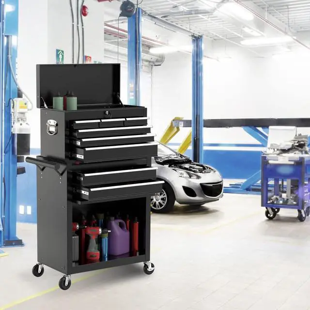 Alt view image 6 of 6 - 8-Drawer High Capacity Rolling Tool Chest, Removable Cabinet Storage Tool Box with Wheels and Drawers, Detachable Toolbox with Lock for Workshop Mechanics Garage (Black)