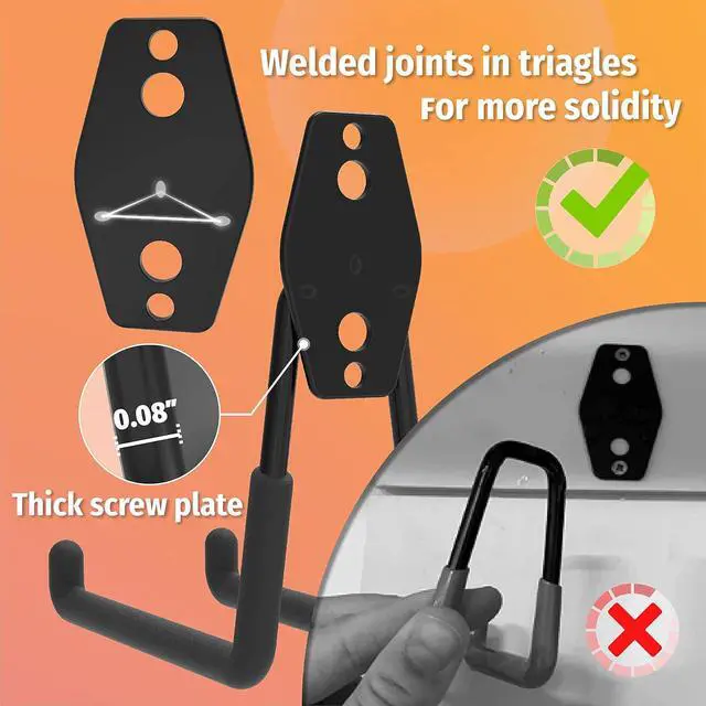 Alt view image 3 of 7 - HUHOLE 14PC Garage Hooks Heavy Duty, Utility Garage Storage Hooks, Wall Mount Garage Hooks with Anti-Slip Coating for Hanging Ropes, Bikes, Ladders and Bulk Items.