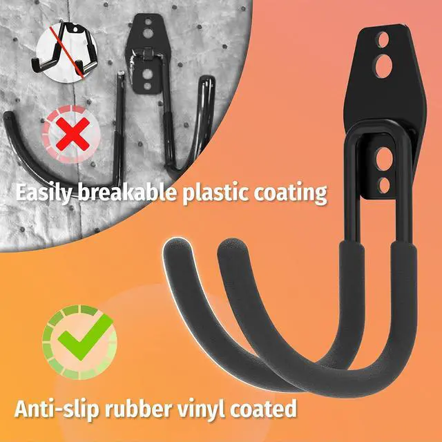 Alt view image 4 of 7 - HUHOLE 14PC Garage Hooks Heavy Duty, Utility Garage Storage Hooks, Wall Mount Garage Hooks with Anti-Slip Coating for Hanging Ropes, Bikes, Ladders and Bulk Items.